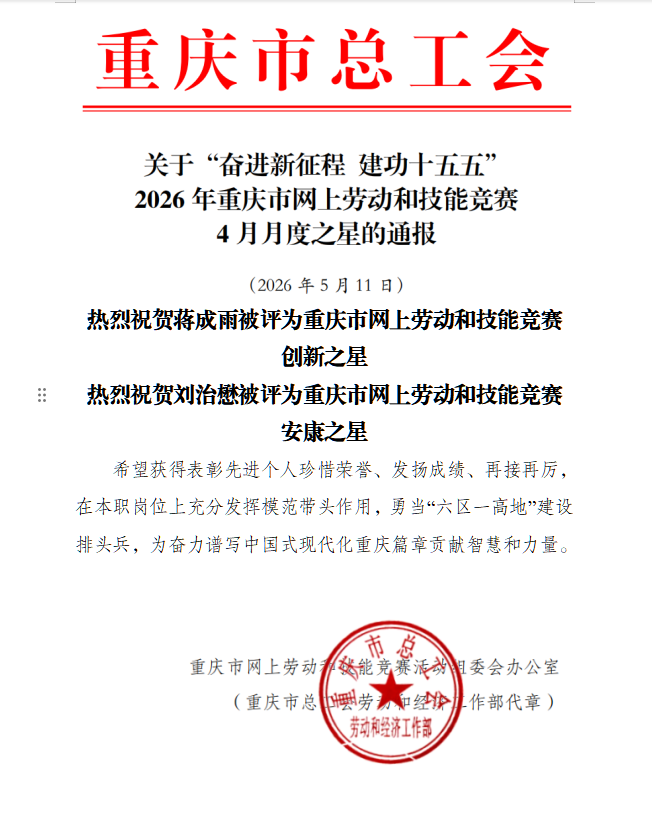 重庆宏工机械4月月度之星